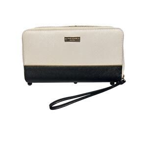 Kate Spade Black and Off White Leather Zip Around Wristlet